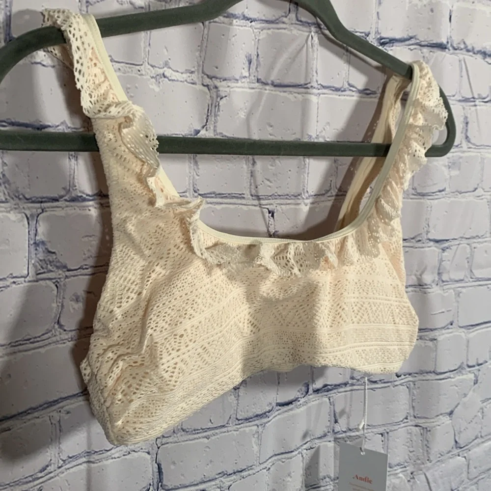 Andie Swim Womens Hydra Bikini Top in Vanilla Beach Cruise Boho Crochet Sz M NWT